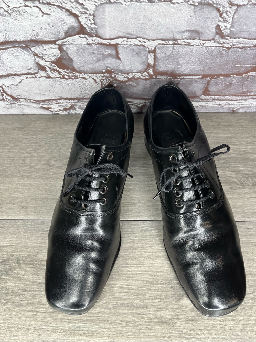 TABU Black Leather Shiny Night Club Derby Dress Shoes Men Sz 8.5M US/41.5EU
